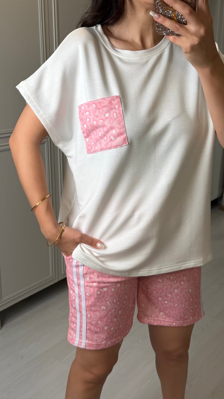Cindy Pembe Leopar Şortlu İkili Takım