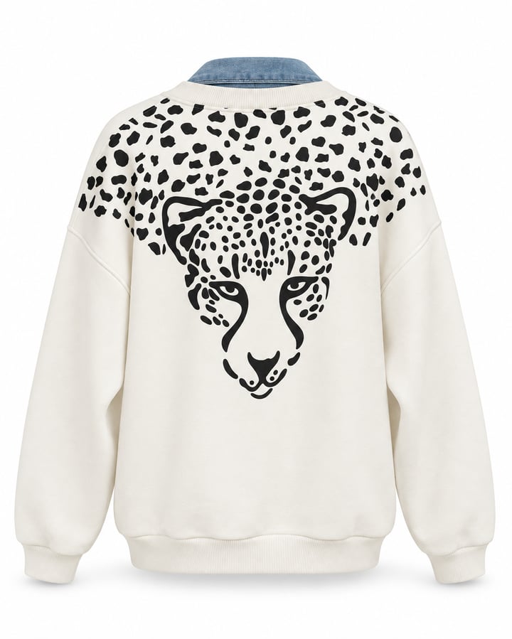 Coly Beyaz Denim Fularlı Üç İplik Sweatshirt