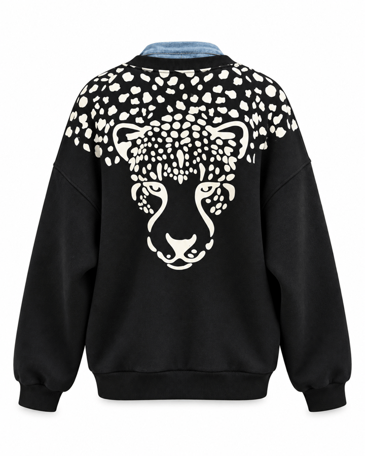 Coly Siyah Denim Fularlı Üç İplik Sweatshirt