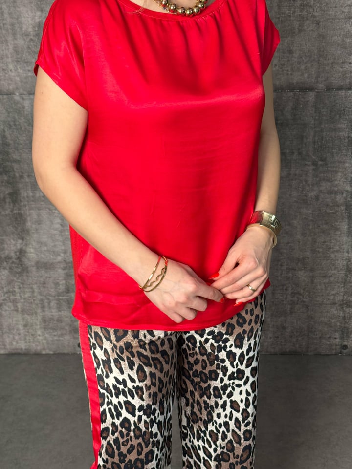 Cook Kırmızı Saten Leopar İkili Takım
