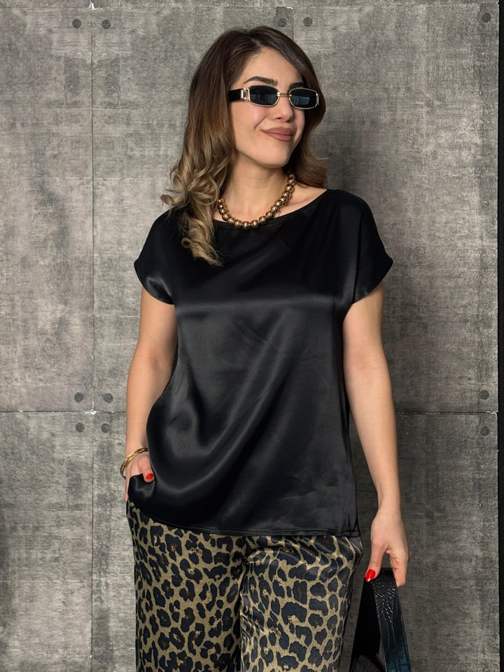 Cook Siyah Saten Leopar İkili Takım