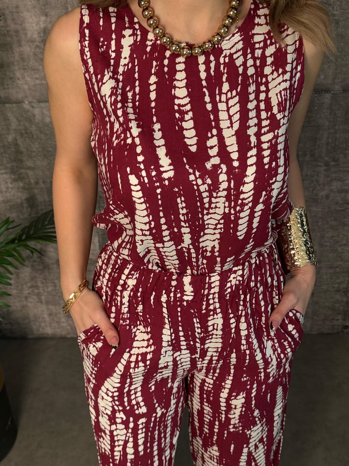 Curly Bordo Desenli İkili Viscon Takım