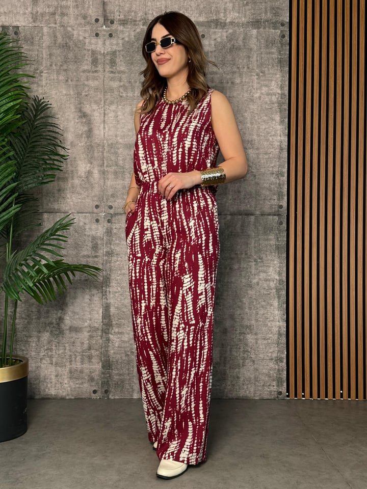 Curly Bordo Desenli İkili Viscon Takım
