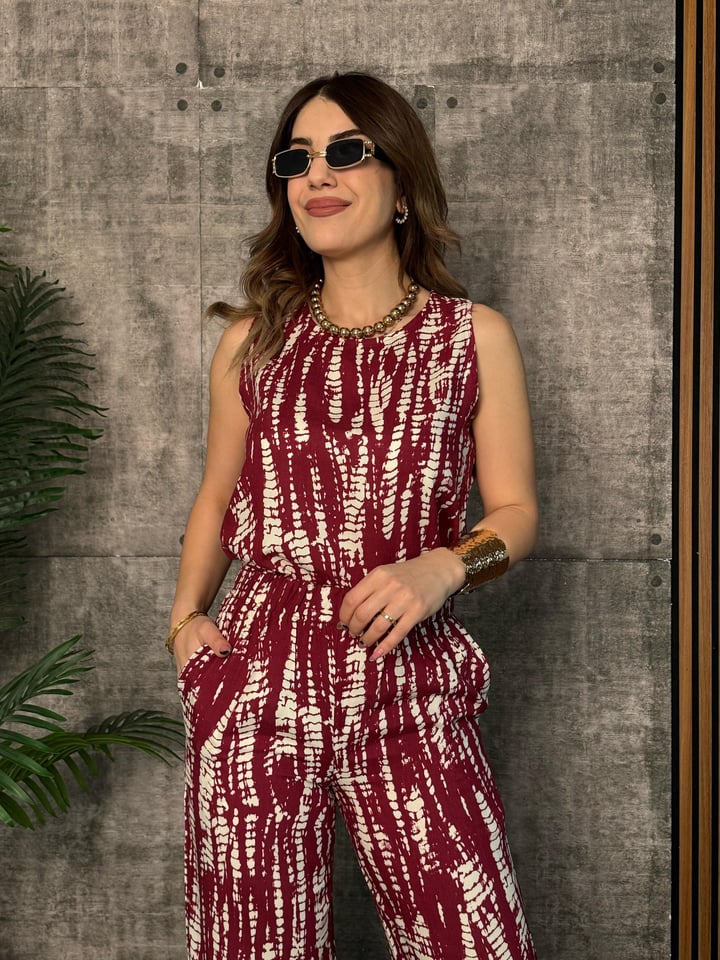 Curly Bordo Desenli İkili Viscon Takım