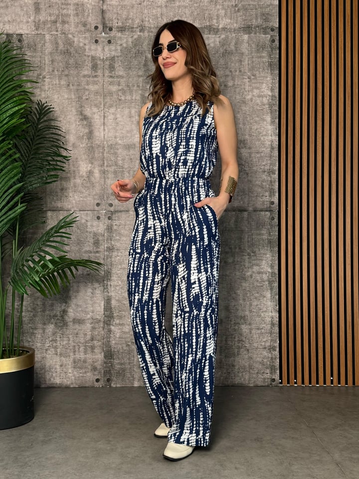 Curly Mavi Desenli İkili Viscon Takım