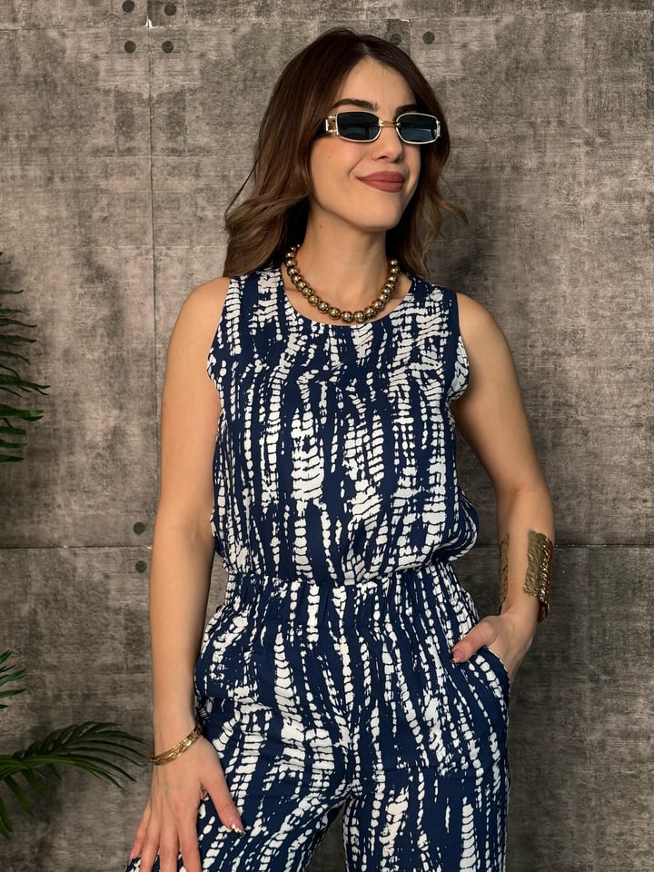 Curly Mavi Desenli İkili Viscon Takım