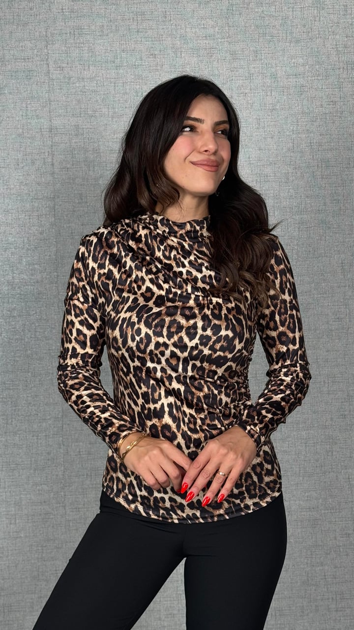 Daly Leopar Desenli Drapeli Sandy Bluz