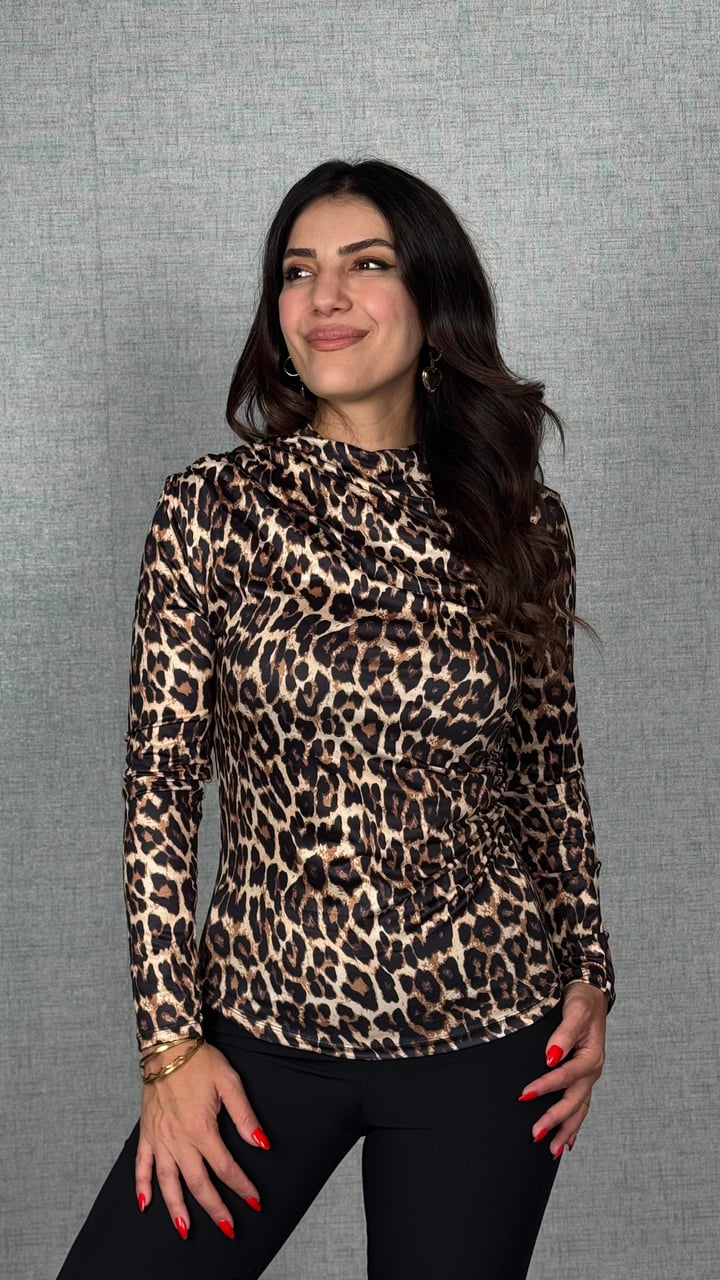 Daly Leopar Desenli Drapeli Sandy Bluz