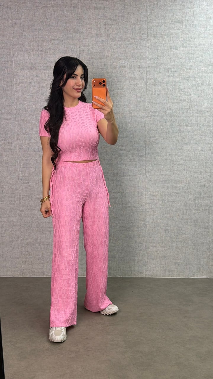 Damila Pembe Bubble Yani Büzgülü İkili Takım