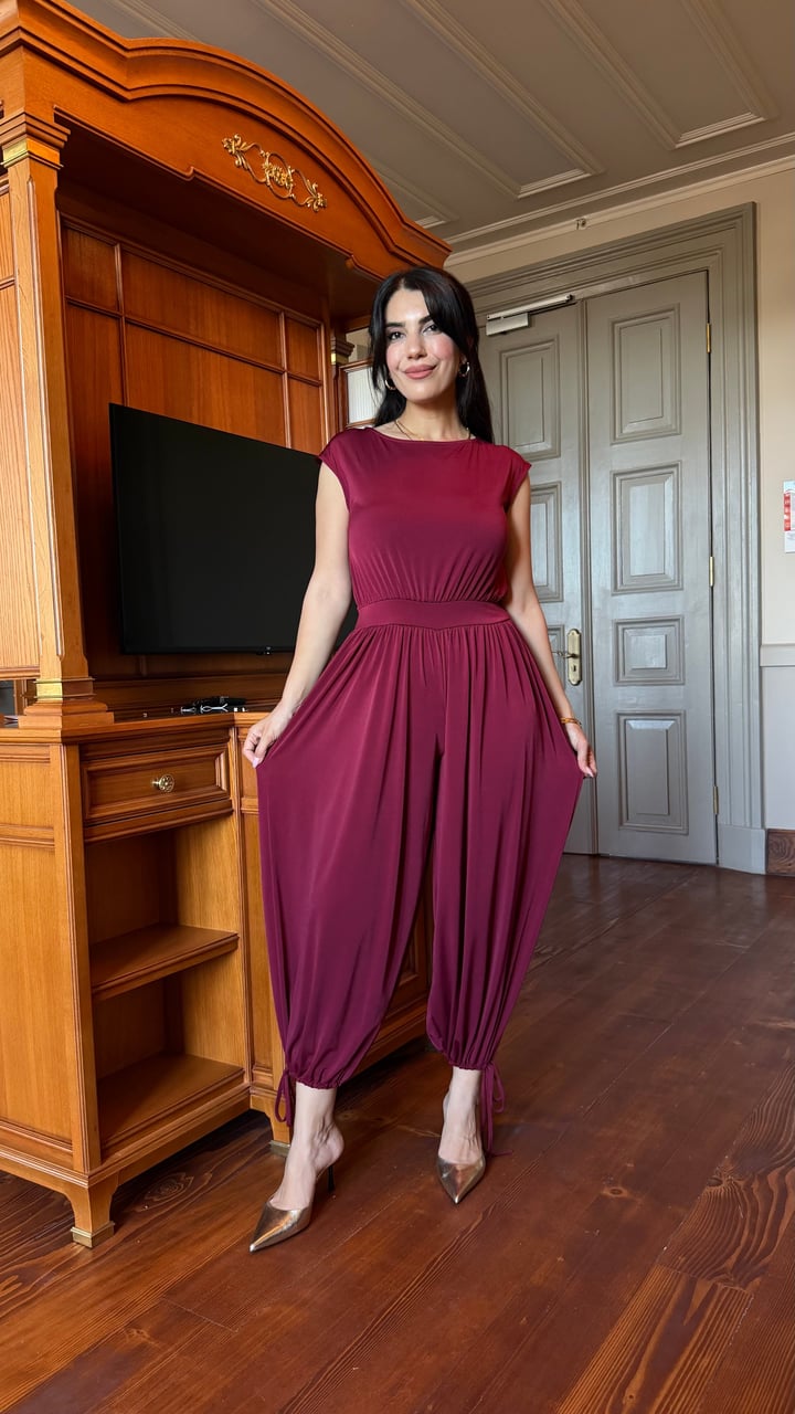 Dane Bordo Paça Bağcıklı Tulum