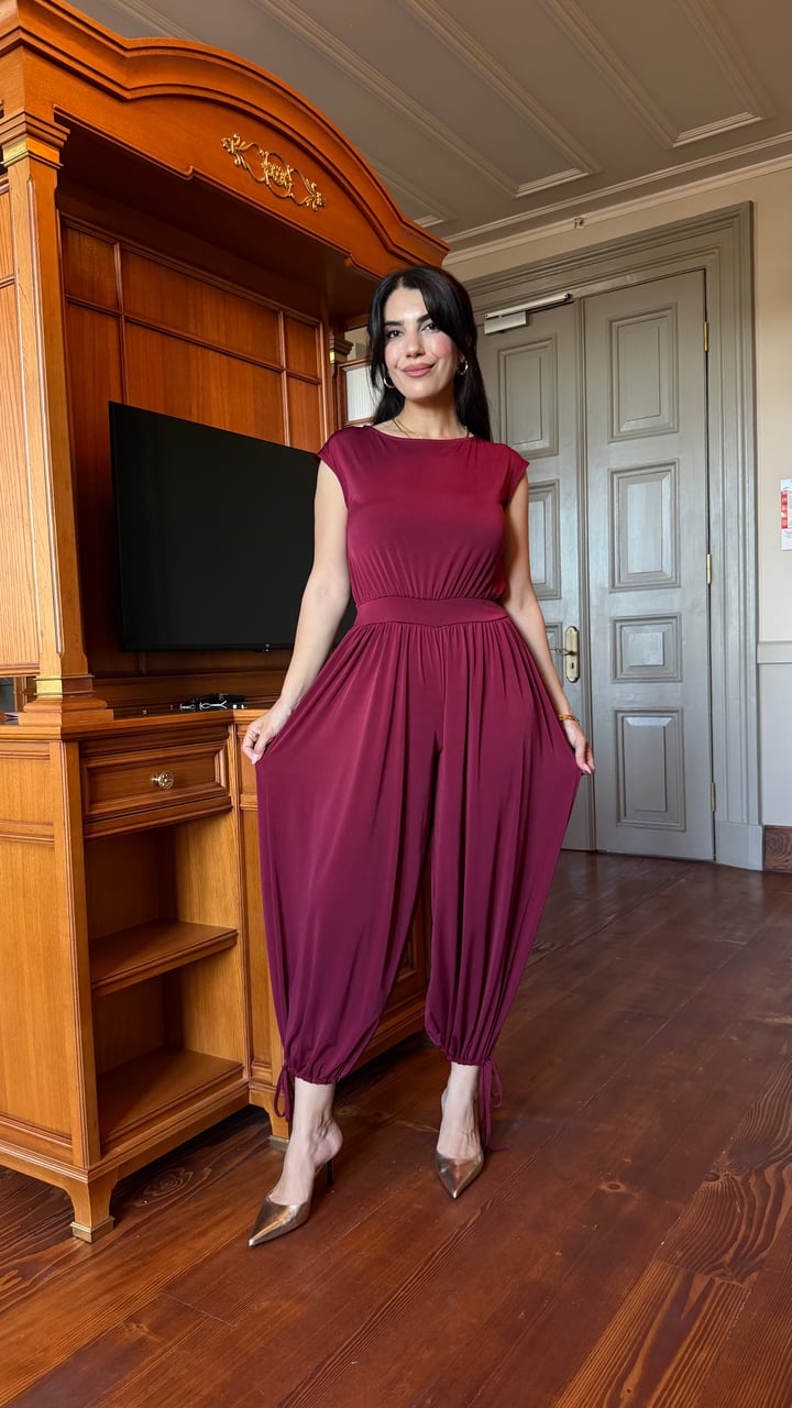Dane Bordo Paça Bağcıklı Tulum