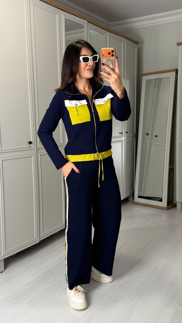 Danis Lacivert Cep Garnili Fermuarlı İkili Takım