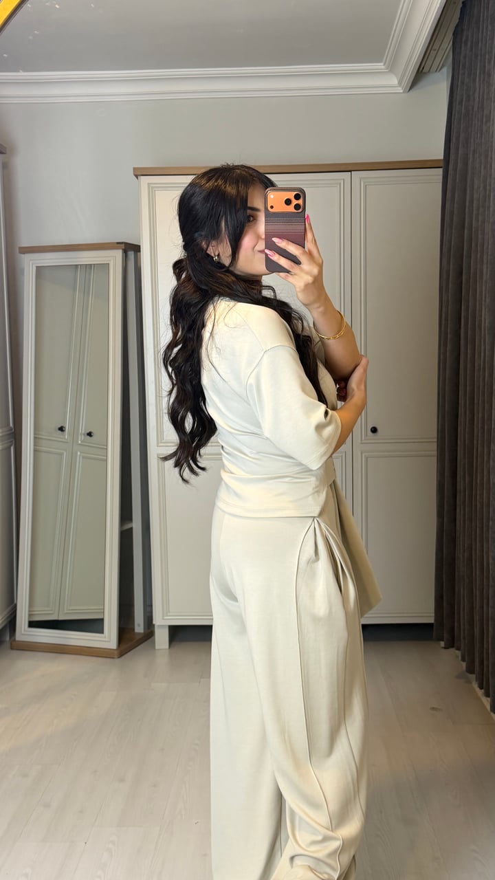 Dery Premium Bej Önü Bağlamalı  Modal İkili Takım