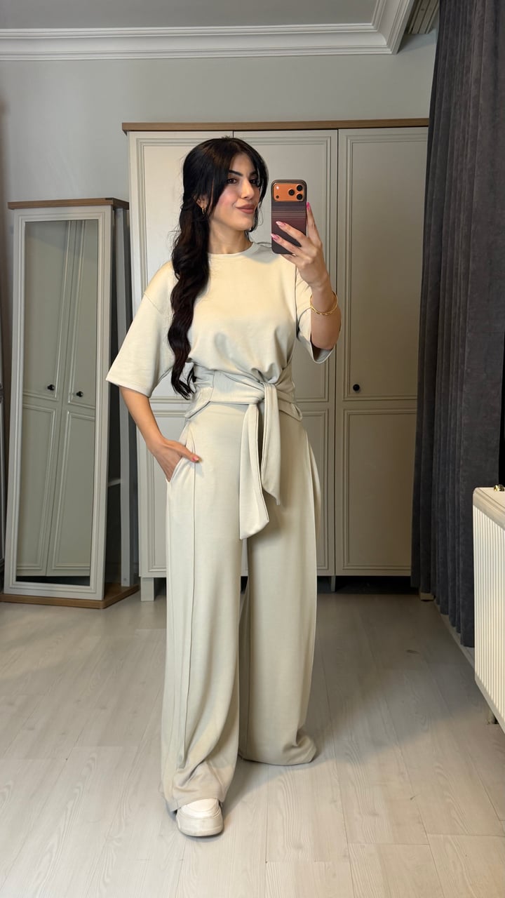 Dery Premium Bej Önü Bağlamalı  Modal İkili Takım