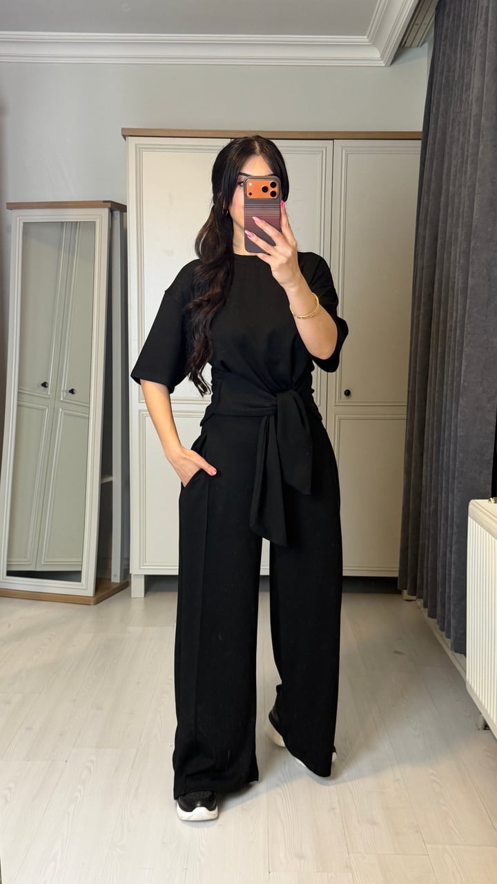 Dery Premium Siyah Önü Bağlamalı  Modal İkili Takım