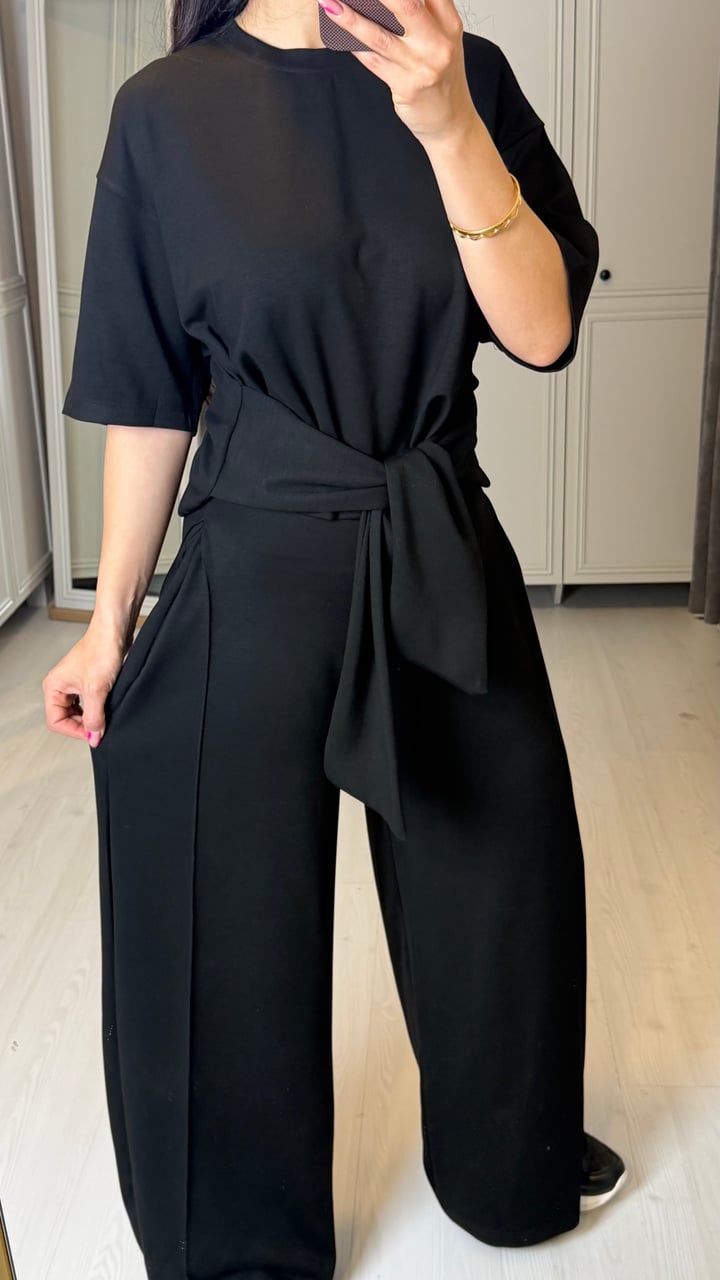 Dery Premium Siyah Önü Bağlamalı  Modal İkili Takım