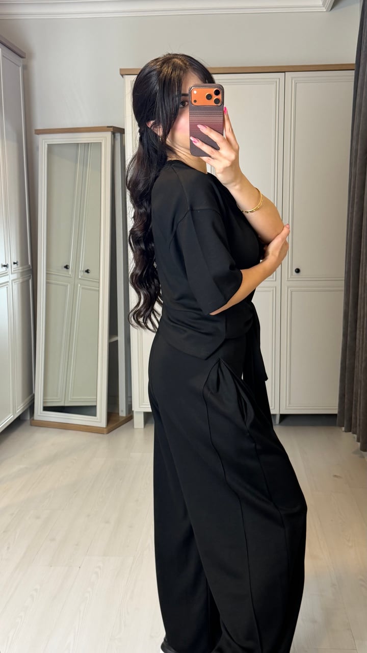 Dery Premium Siyah Önü Bağlamalı  Modal İkili Takım