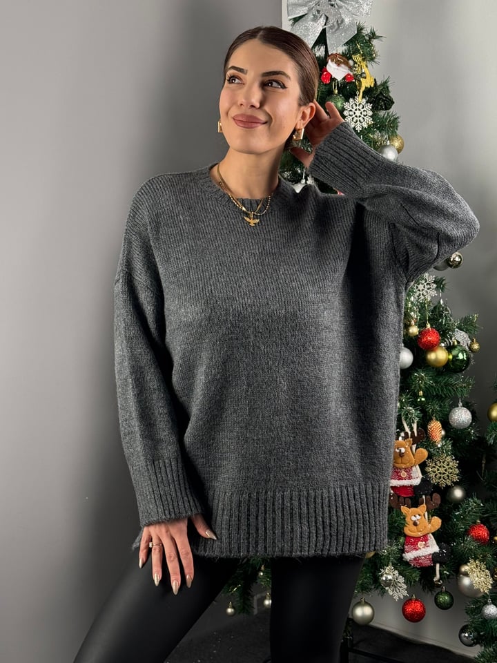 Desi Gri Oversize Yumoş Triko Kazak