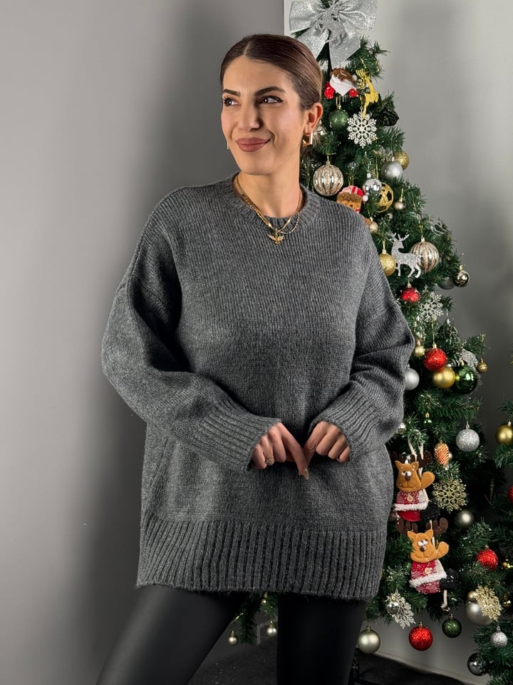 Desi Gri Oversize Yumoş Triko Kazak