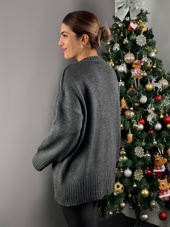 Desi Gri Oversize Yumoş Triko Kazak