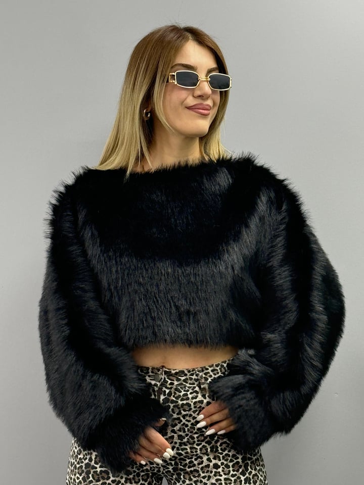Disson Pofuduk siyah Crop Kürk