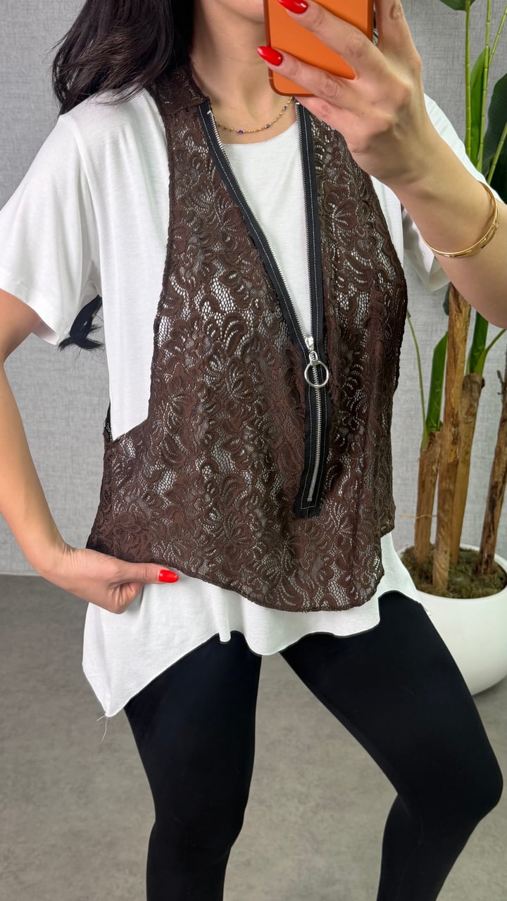 Dolce Kahverengi Fermuarlı Kısa Kollu İkili Bluz Takım