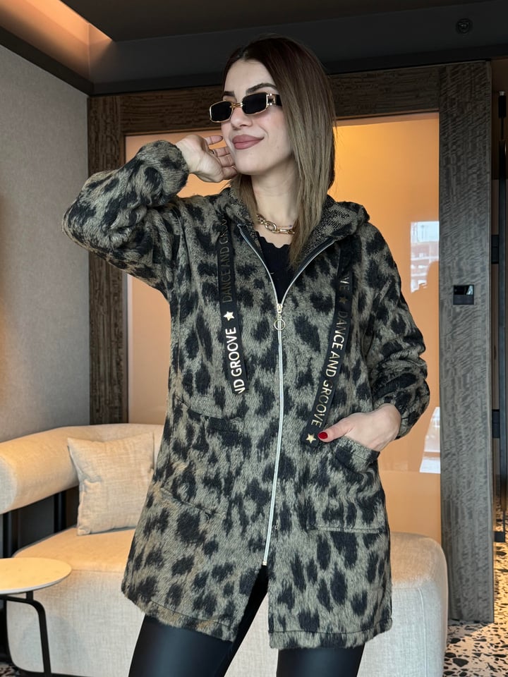 Dolce Leopar Desen Kapüşonlu Hırka