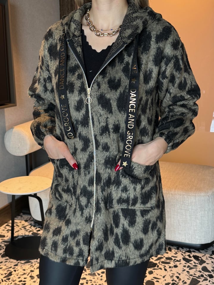 Dolce Leopar Desen Kapüşonlu Hırka