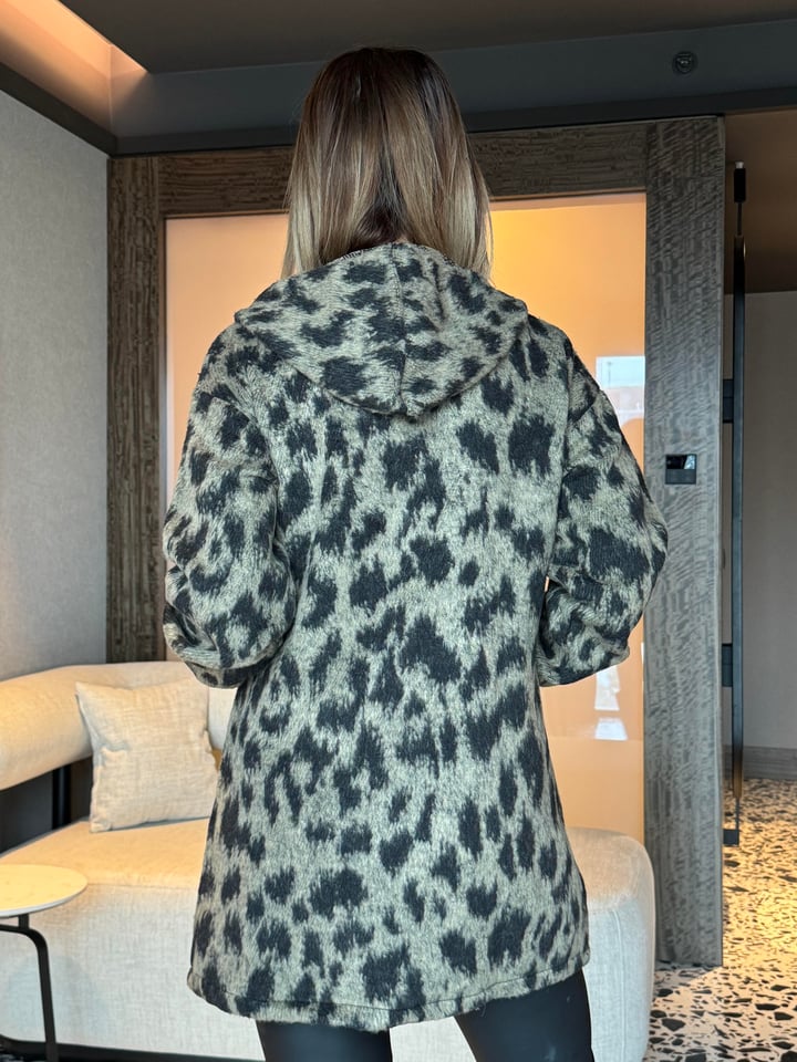 Dolce Leopar Desen Kapüşonlu Hırka
