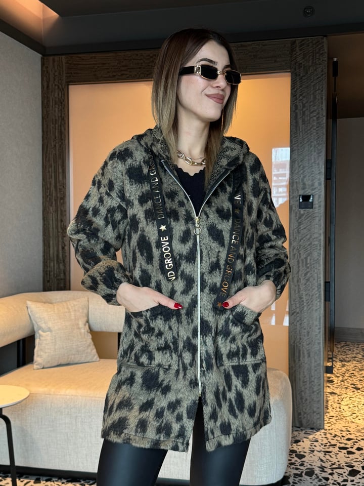 Dolce Leopar Desen Kapüşonlu Hırka
