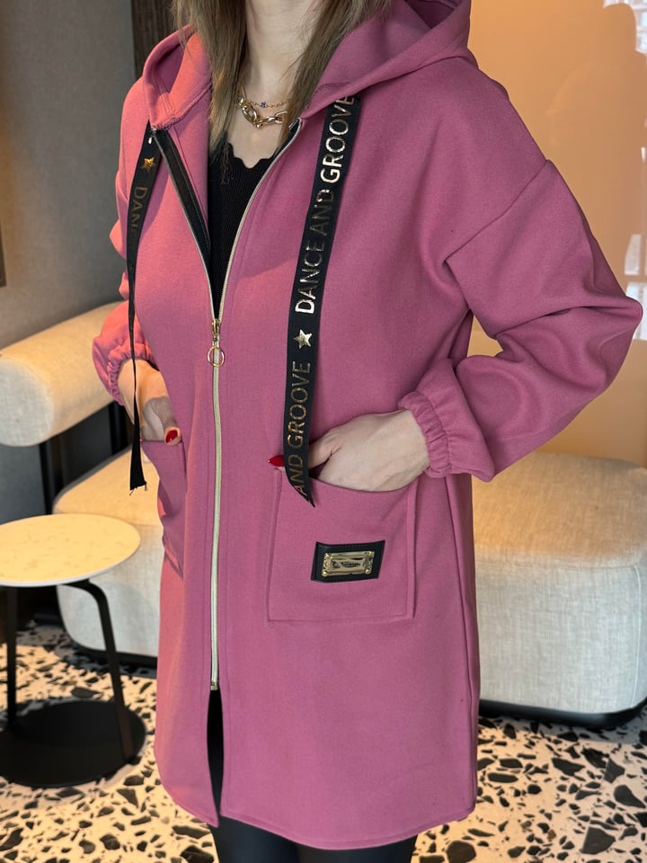 Dolce Pembe Kapüşonlu Kaşe Hırka