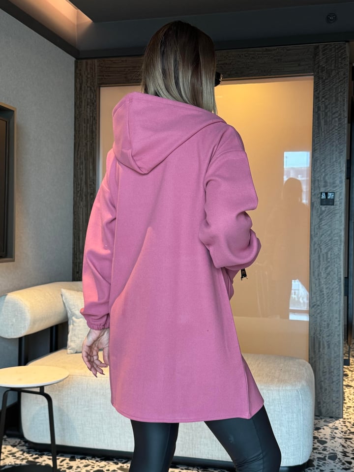 Dolce Pembe Kapüşonlu Kaşe Hırka