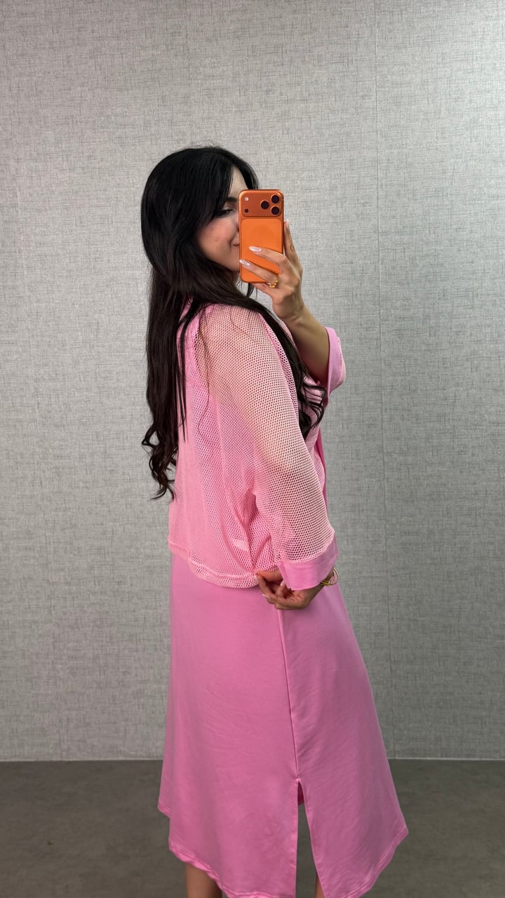 Doly Pembe Fileli Elbise Takım