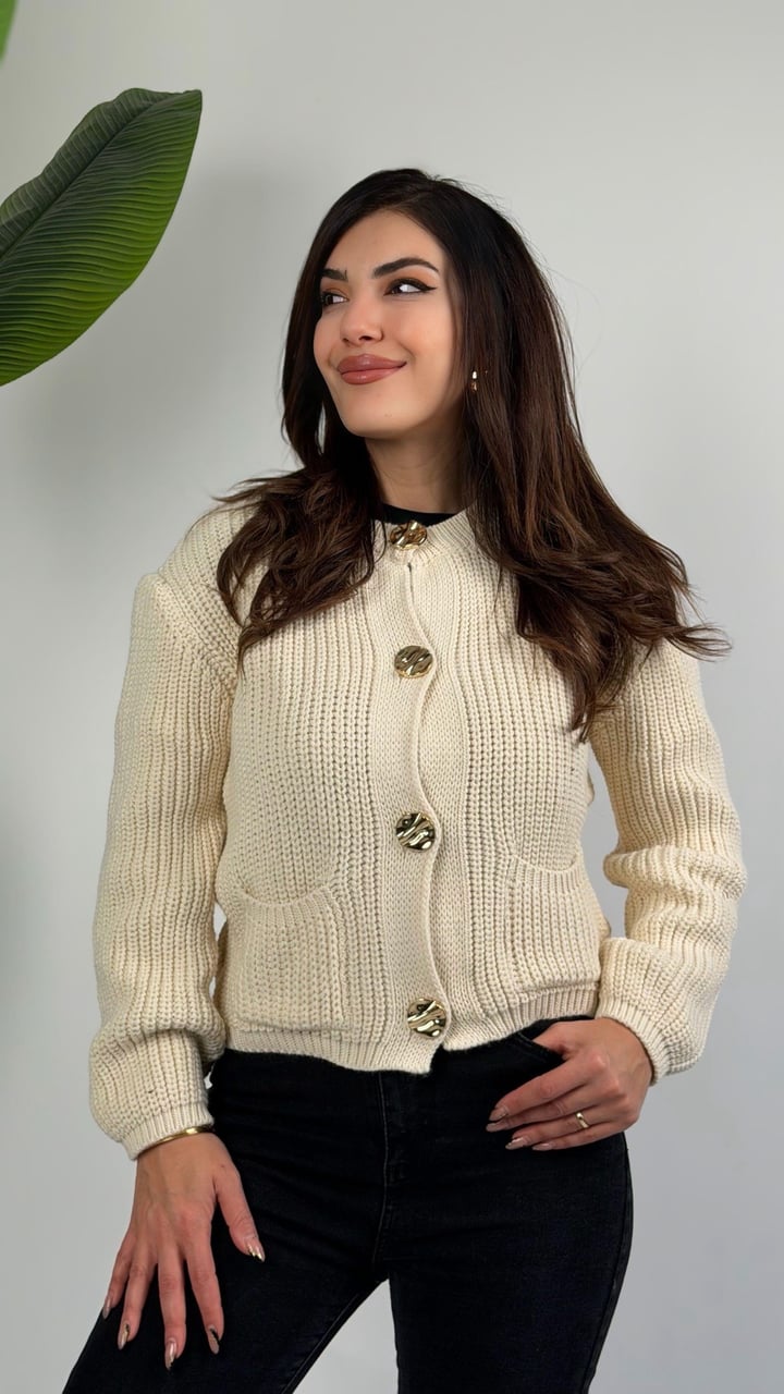 Duci Bej Gold Düğmeli Pinterest Hırka