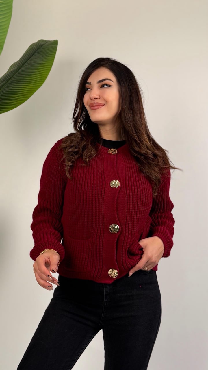 Duci Bordo Gold Düğmeli Pinterest Hırka