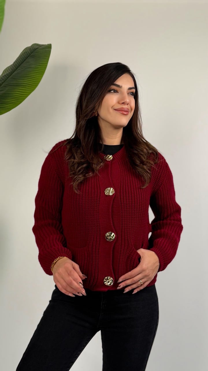 Duci Bordo Gold Düğmeli Pinterest Hırka