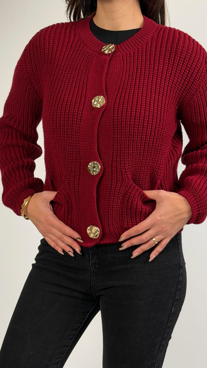 Duci Bordo Gold Düğmeli Pinterest Hırka