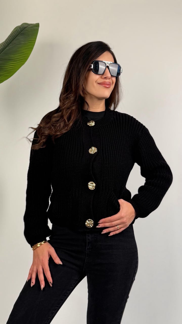 Duci Siyah Gold Düğmeli Pinterest Hırka
