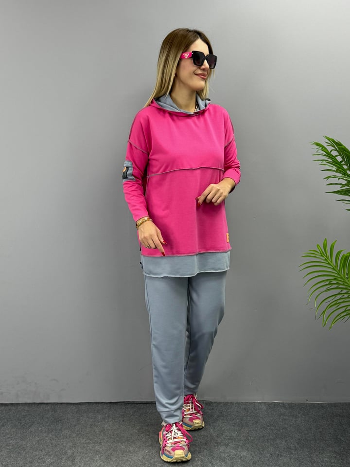 Earlene Pembe Gri Armalı Kapşonlu İkili Takım