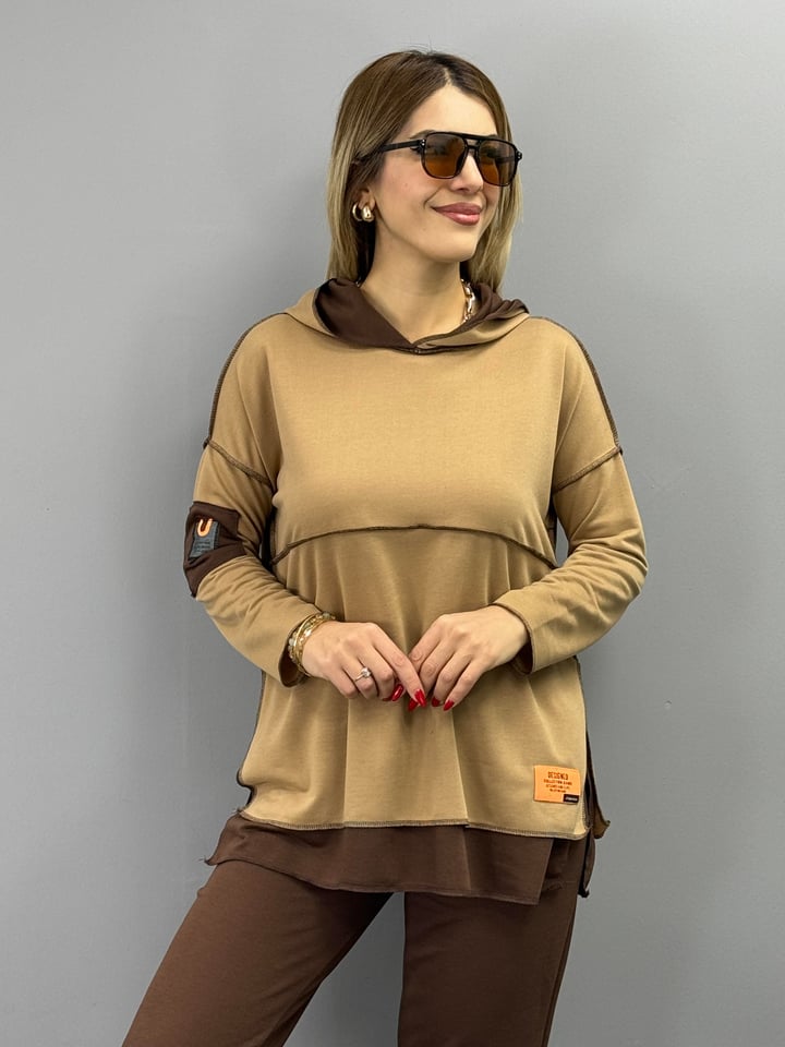Earlene Sütlü Kahve Armalı Kapşonlu 2li Takım
