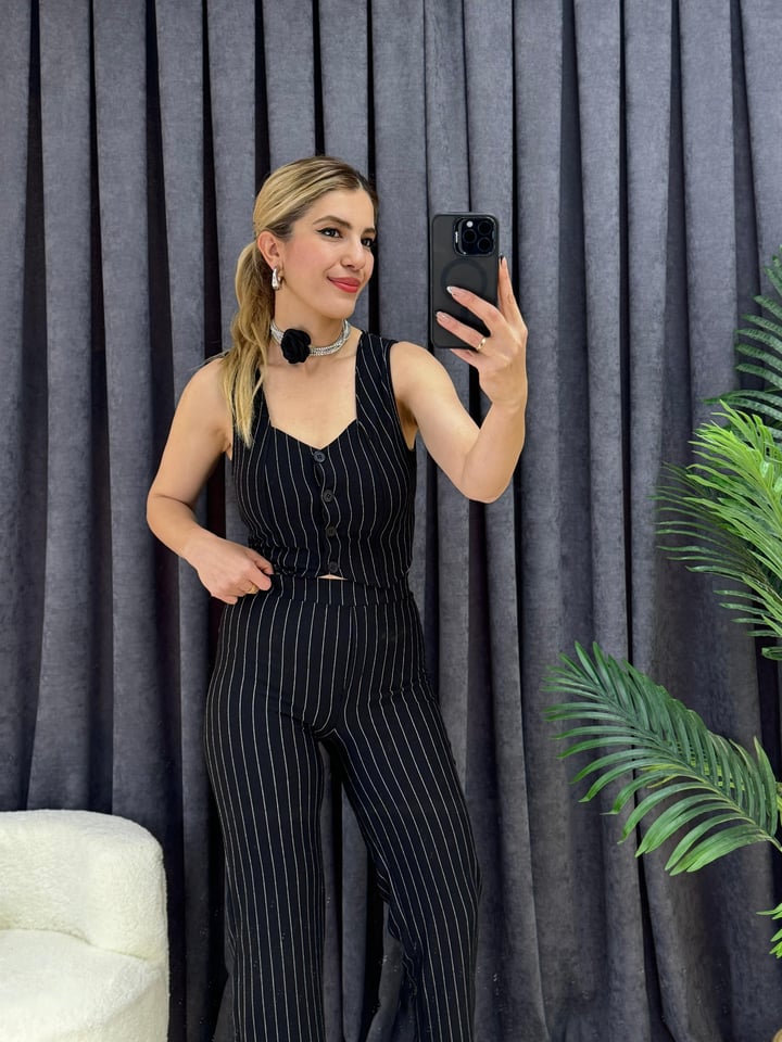 Edina Siyah Çizgili Yelekli 2'li Takım