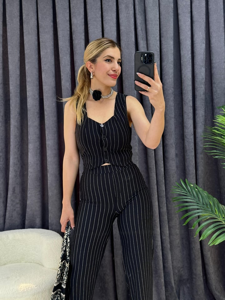 Edina Siyah Çizgili Yelekli 2'li Takım