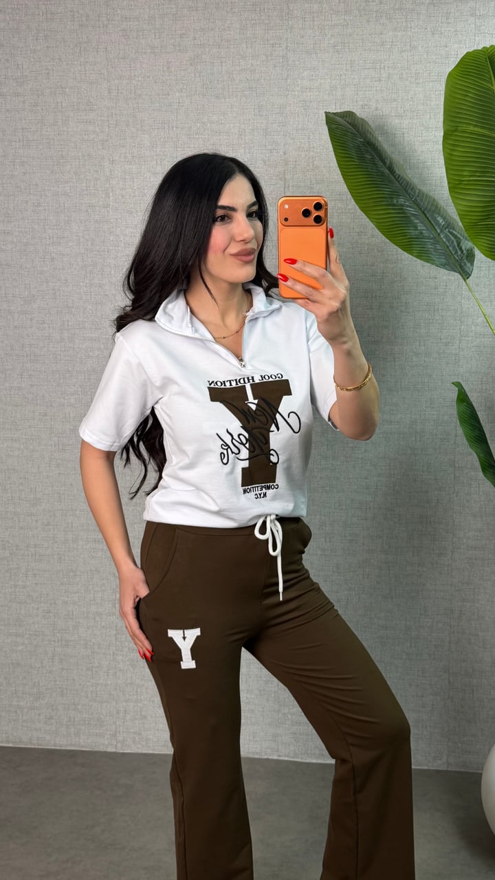 Elise Acı Kahverengi Baskılı İkili Takım