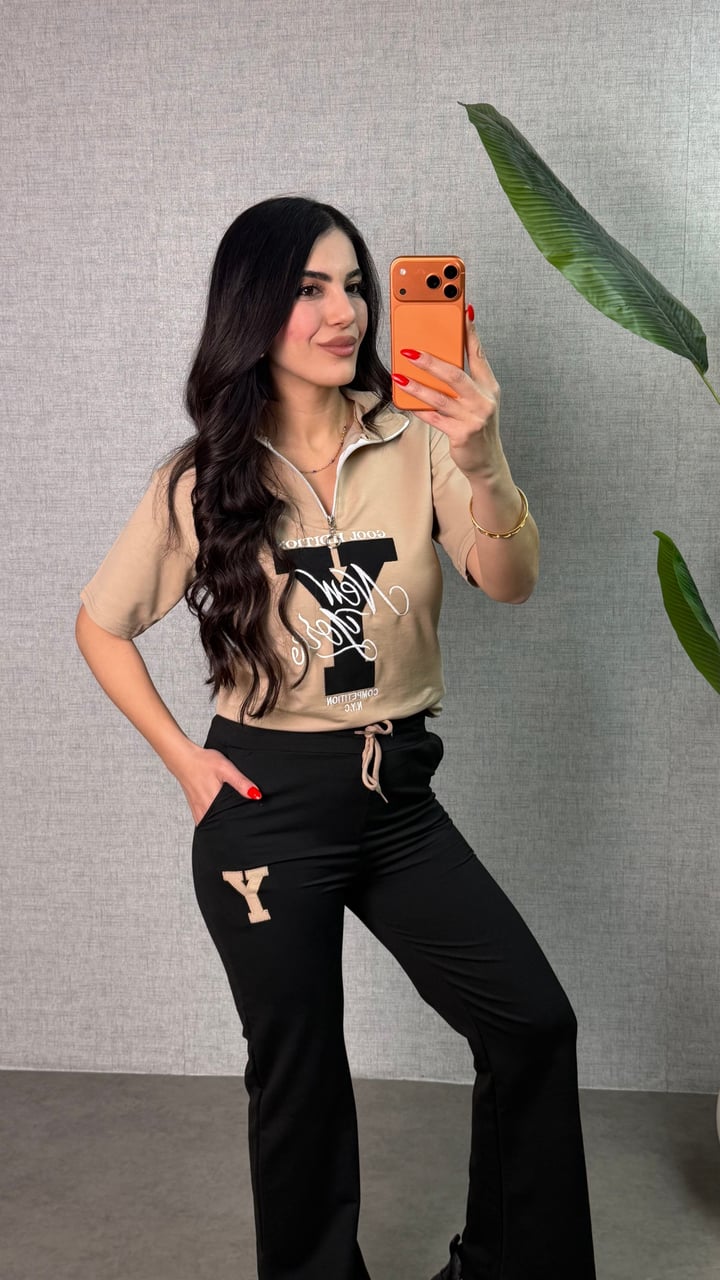 Elise Siyah Baskılı İkili Takım