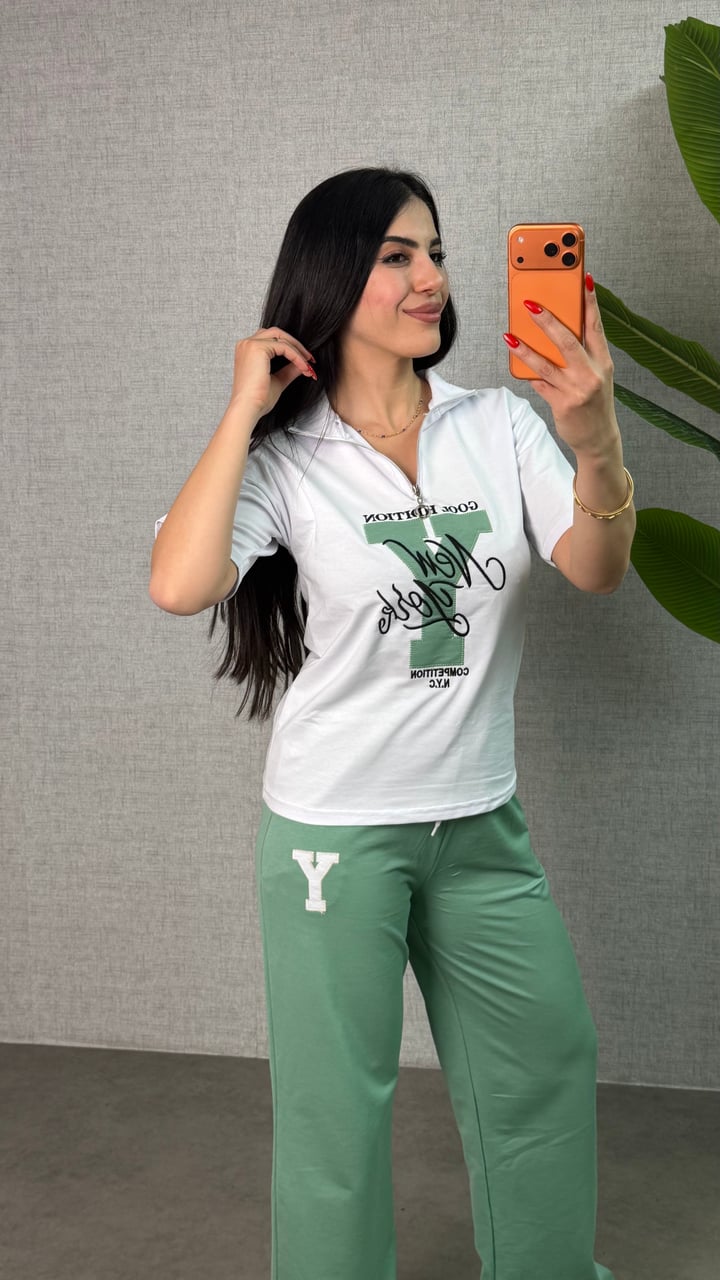 Elise Yeşil Baskılı İkili Takım