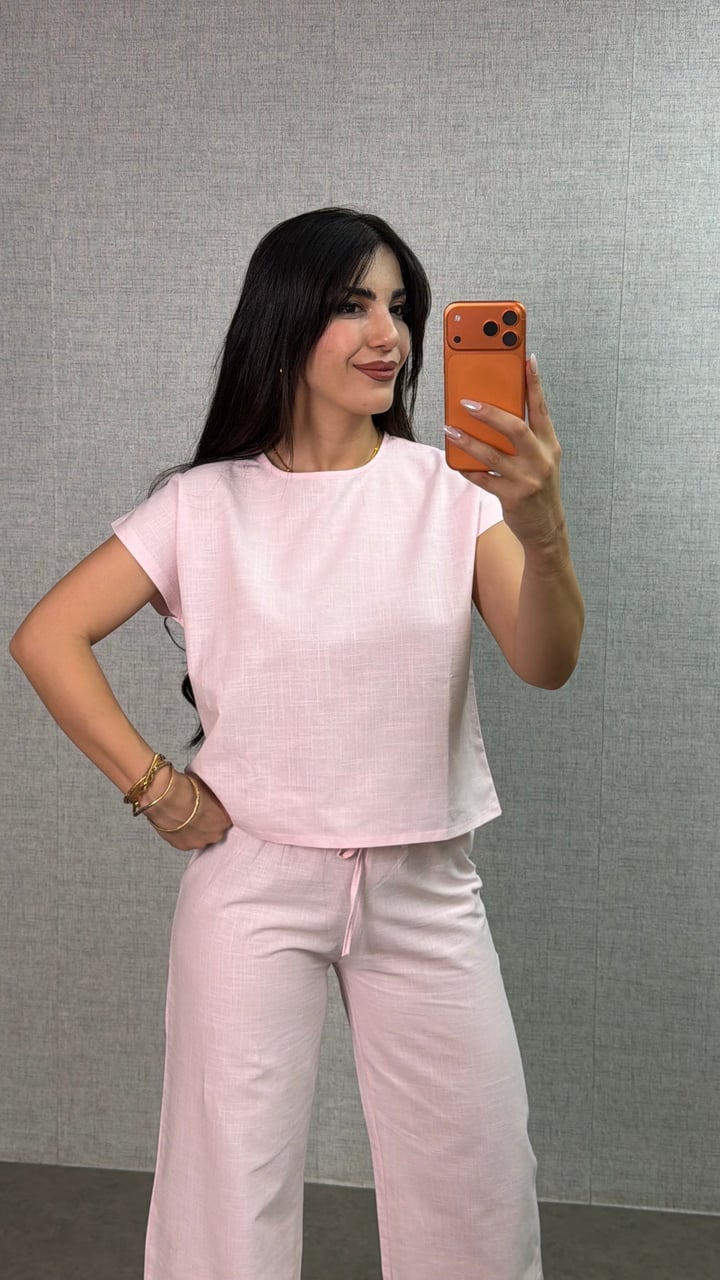 Elora Pembe İkili Keten Takım