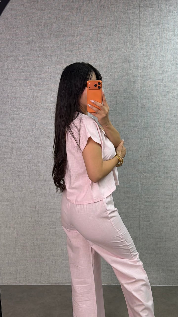 Elora Pembe İkili Keten Takım
