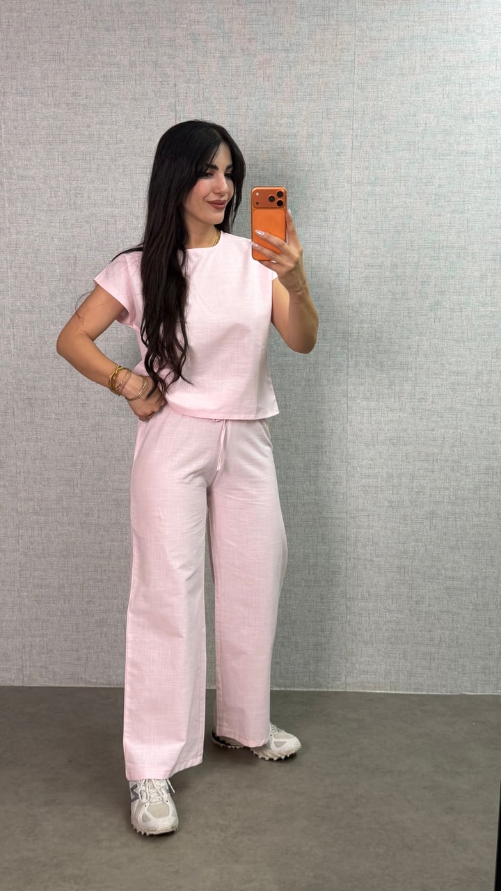 Elora Pembe İkili Keten Takım