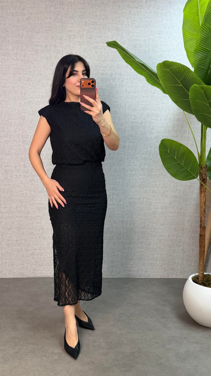Elsa Siyah Dantelli Elbise