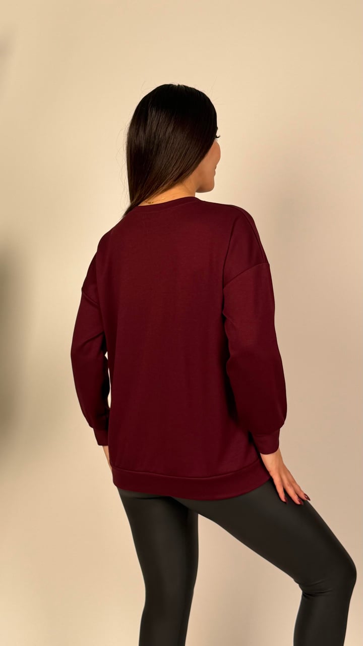 Emma Bordo Çiçekli Modal Sweatshirt 